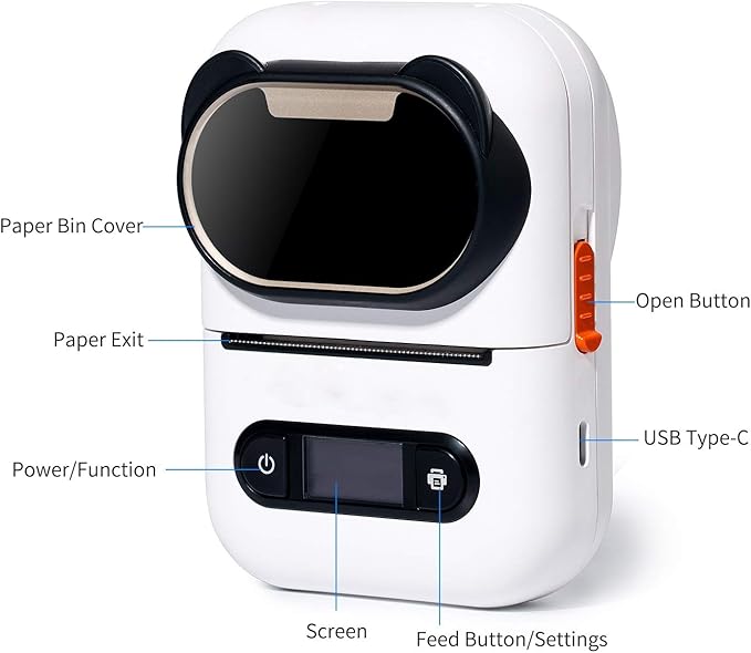 Portable Bluetooth Receipt Printer, Wireless 57mm Thermo POS Printer, USB C, Compatible with Android and Operating Systems, for Restaurant Retail(White)