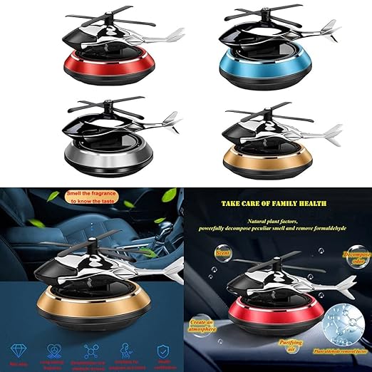 SOLAR - "HELI-FRAGRANCE DIFFUSION" Helicopter Air Freshener Car Aroma Diffuser (Gold)
